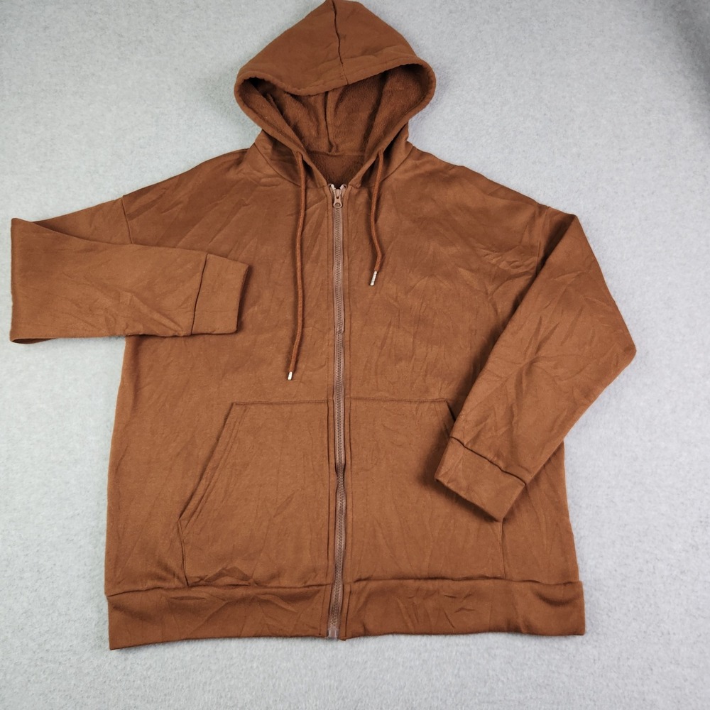 Romwe‎ Hoodie Mens S Brown Love Never Fails Fleece Lined Soft Warm Cozy Full Zip